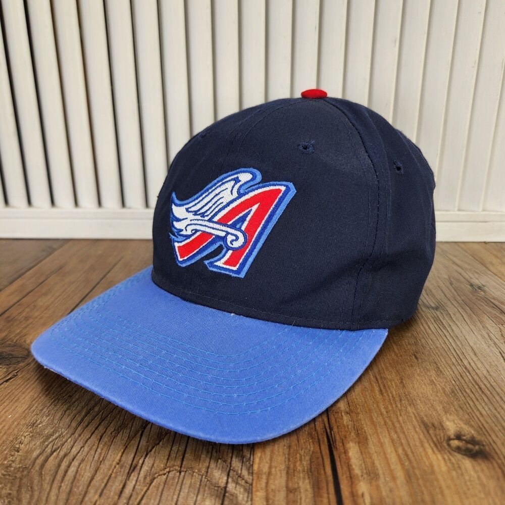 VINTAGE Anaheim Angels Annco Snapback Hat Navy Blue Winged A Logo 90s MLB Cap